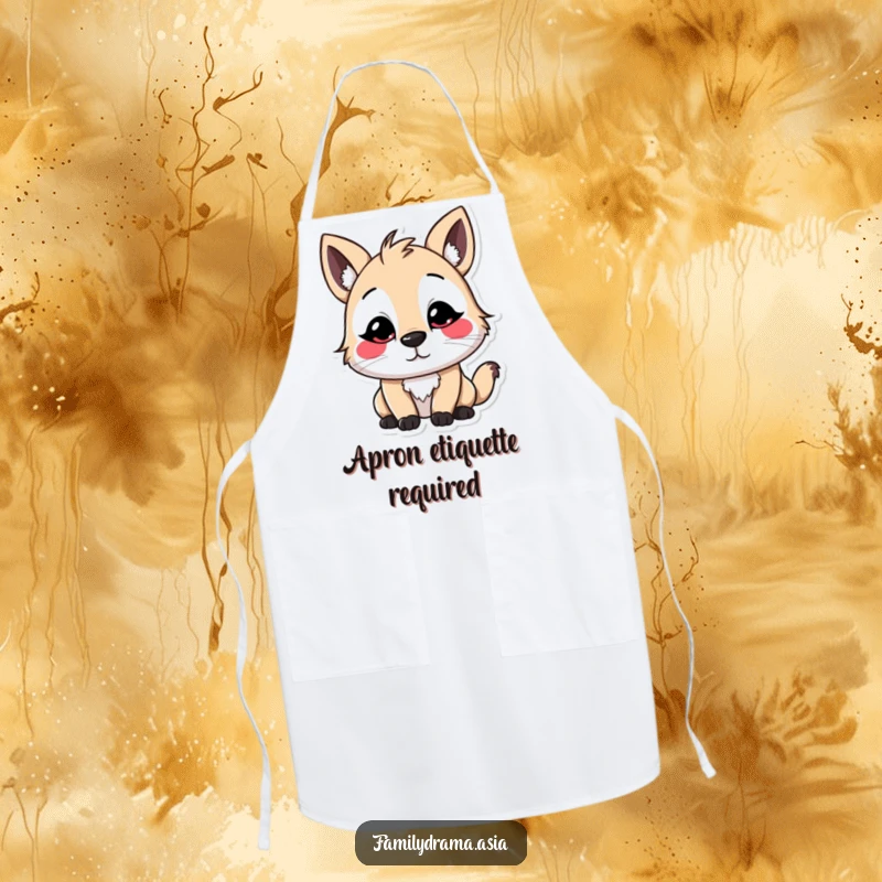 Funny Stylized Character Apron, a humorous kitchen garment featuring a character with exaggerated, colorful facial markings making a polite bow, bringing cheer to cooking.