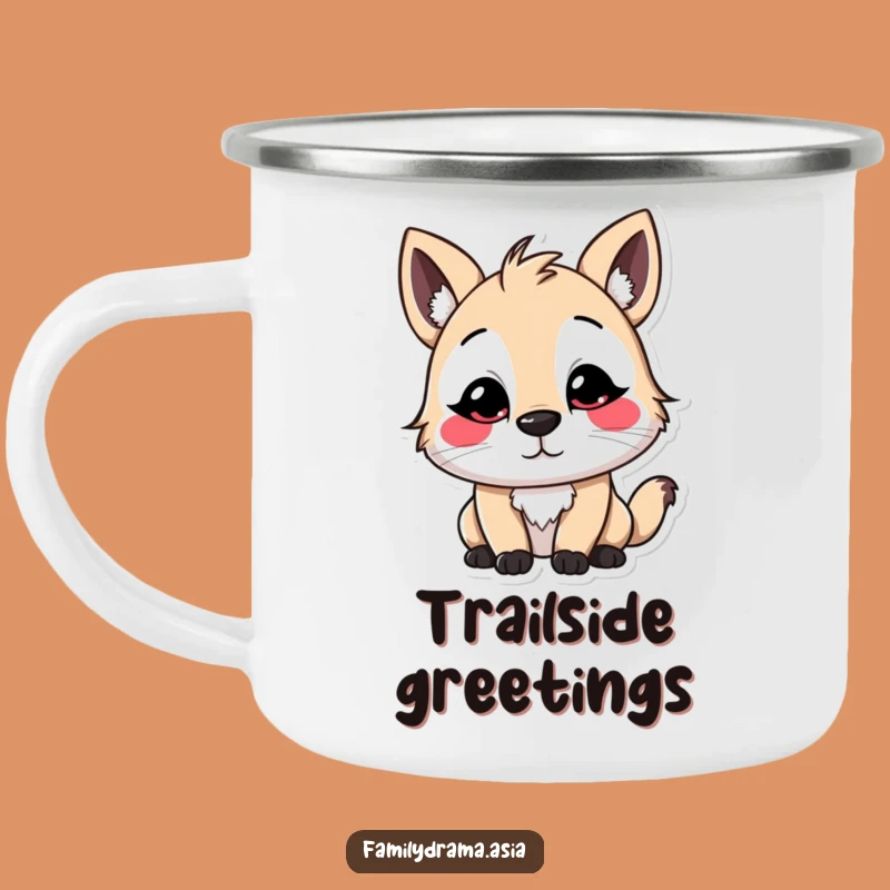 Funny Stylized Character Camp Greeting Mug: Durable & Whimsical Outdoor Gift