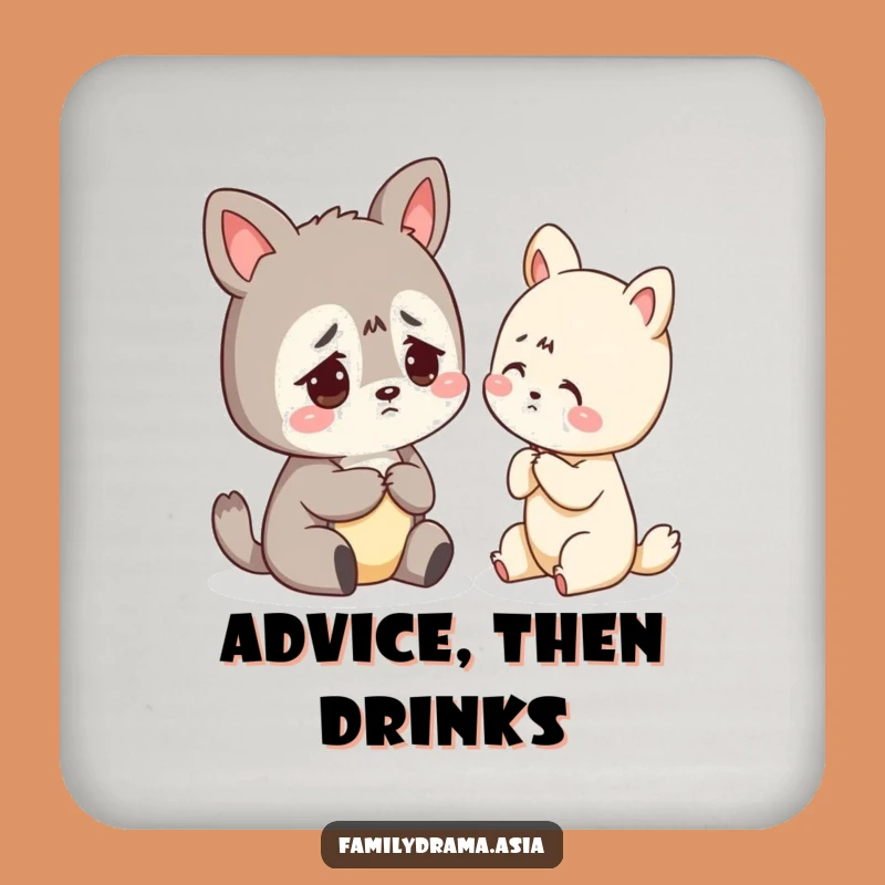 Funny Coaster Set: Worried Animal Gentle Advice Protector