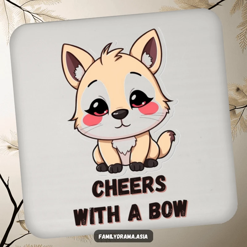 Funny Stylized Character Coaster, a coaster showing a character with exaggerated, colorful facial markings making a slight, polite bow, adding whimsy to surfaces.