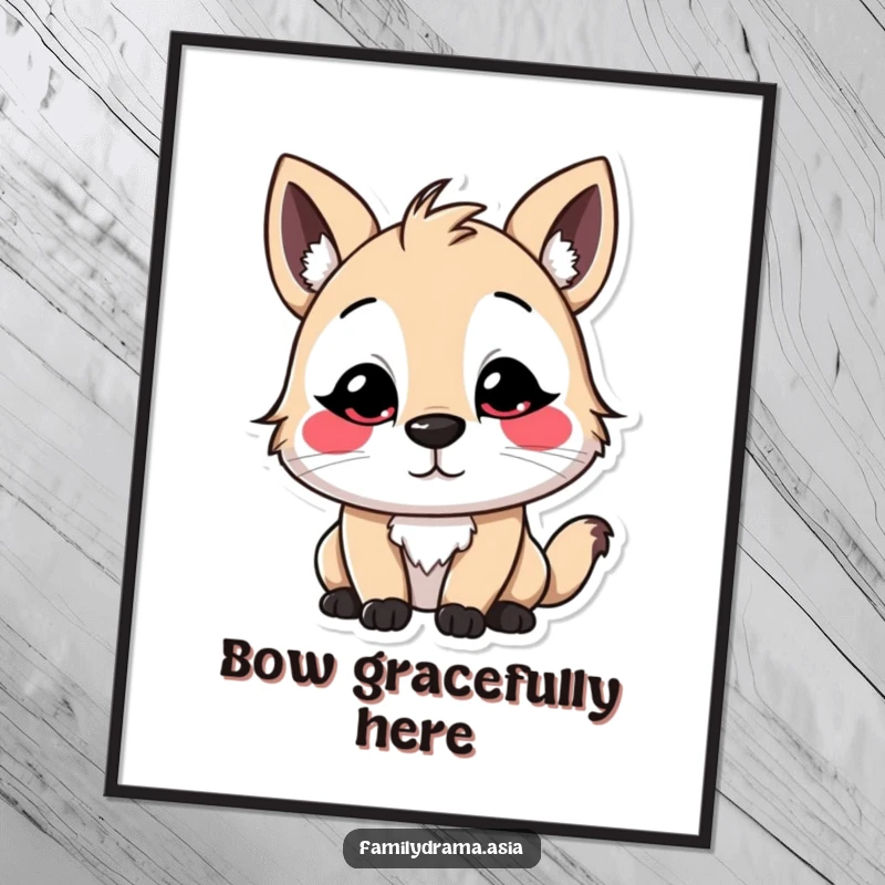 Funny Stylized Character Poster, a humorous artwork of a vibrant character with exaggerated, colorful facial markings performing a slight, polite bow, adding flair to decor.