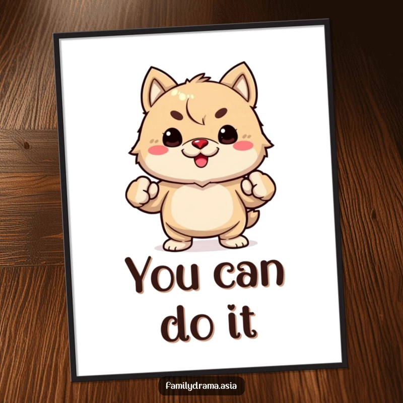 Funny determined fuzzy animal poster print, with clenched fists, inspiring and humorous wall decor.