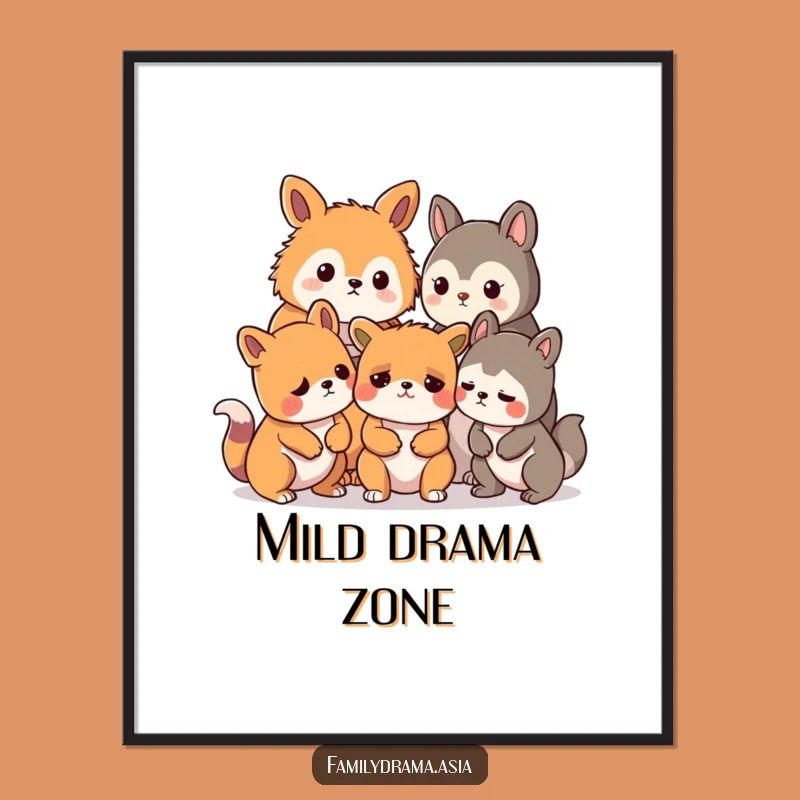 Funny Poster: Stylized Animals Concerned Mild Disagreement Wall Art