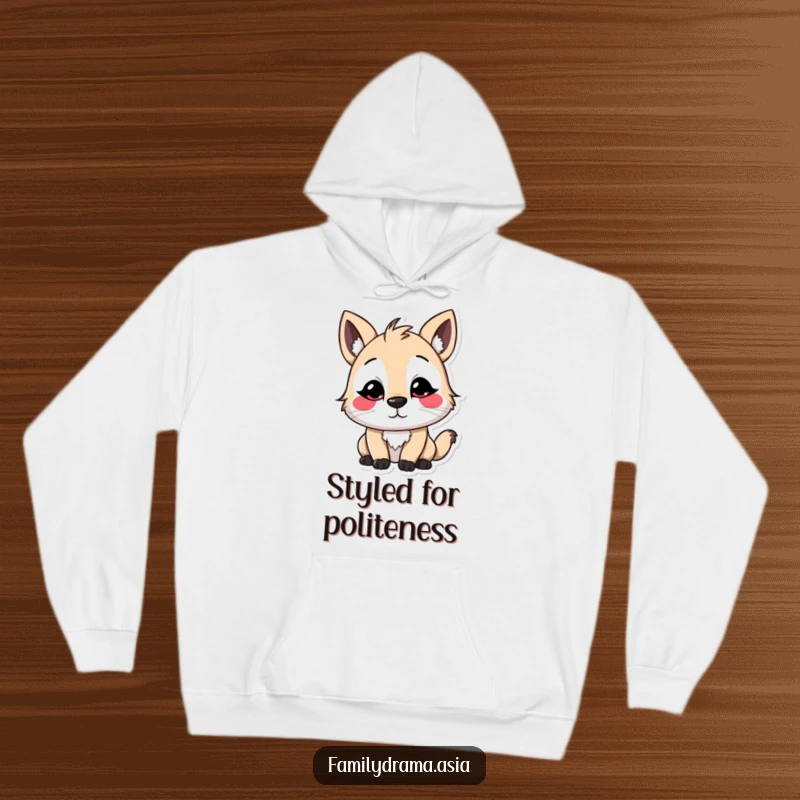 Funny Stylized Animal Hoodie, a warm garment featuring a character with exaggerated, colorful facial markings performing a slight, polite bow in a humorous manner.