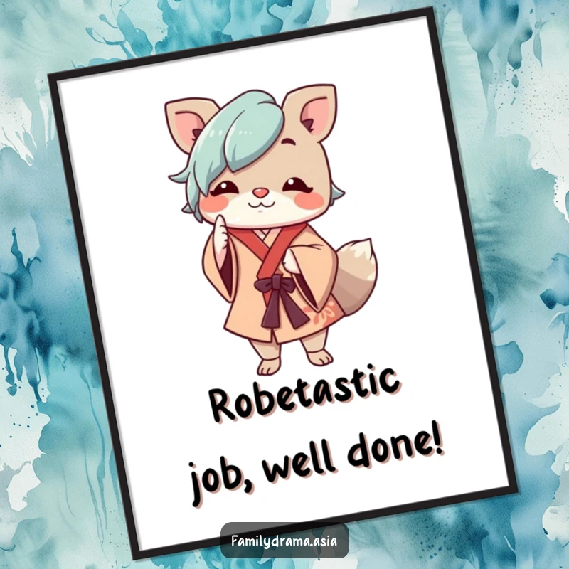 Funny Free Printable Wall Art: A cheerful animal character wearing flowing robes nods respectfully in a serene pose.