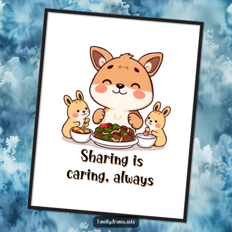 Funny Free Printable Wall Art featuring a happy animal sharing a meal, promoting themes of community and joy for decor.