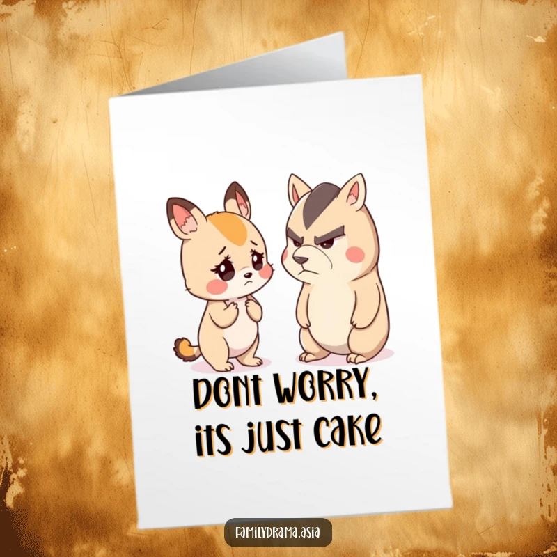 Funny Free Printable Birthday Card: A cute animal looks worried while listening to a stern-faced animal giving advice.