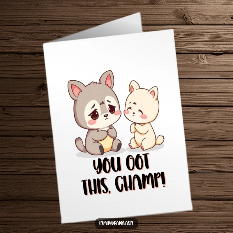 Funny Free Printable Congratulations Card featuring a worried animal getting sage advice, a humorous and supportive DIY gift.