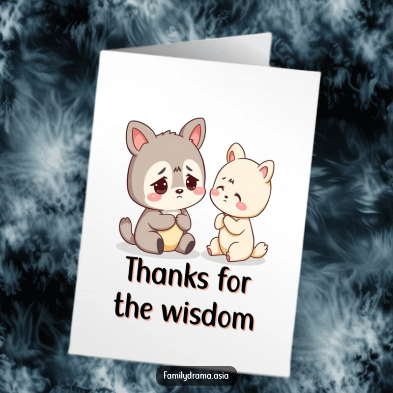Funny Free Printable Thank You Card: a worried animal seeks advice, a charming and humorous DIY gift.