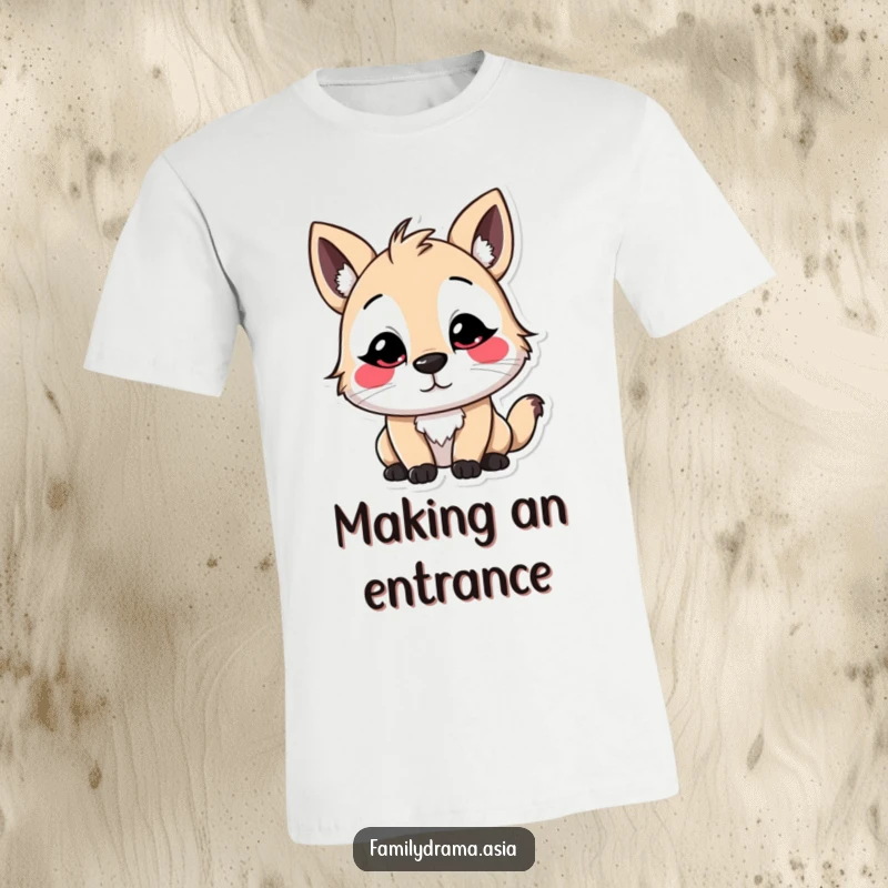 Funny Stylized Animal T-Shirt, a vibrant graphic of a character with exaggerated, colorful facial markings executing a polite, slight bow.