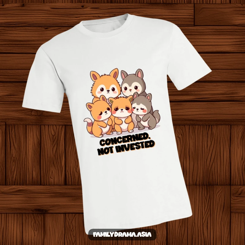 Funny t-shirt with stylized animals displaying minor concern over a trivial disagreement, great for humor lovers.